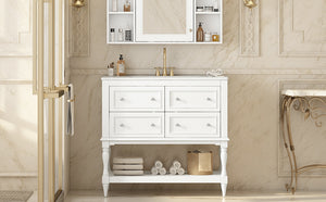 English Elm 36" Bathroom Vanity with Sink Combo, 36" Ceramic Undermount Basin, Solid Wood Frame, 4 Drawers, Waterproof Painted Finish White N710P250654K