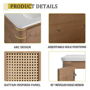 English Elm 36'' Freestanding Bathroom Vanity With Glossy Ceramic Sink & Soft-Close Doors For Stylish Storage W999S00402
