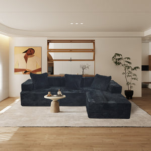 English Elm Compression Sectional Couch Plush Corduroy Chaise L-Shape Sleeper, Deep Seat Modular Sofa Black W3341P346292