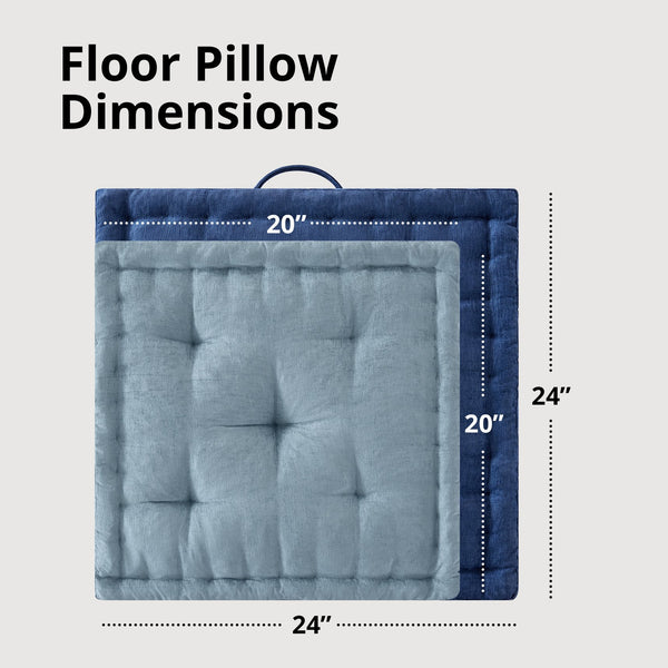 JLA Home Intelligent Design - Poly Chenille Square Floor Pillow Cushion with Tufted Scalloped Edge, OEKO-TEX Soft Plush Support Navy ID31-2469