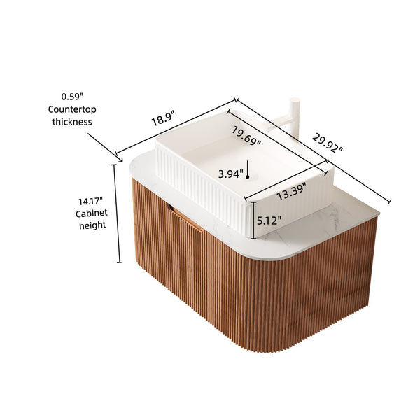 English Elm Muri Floating Bathroom Vanity Plywood Cabinet Sintered Stone Top Oak Drawer Natural Wood,White W2615S00160