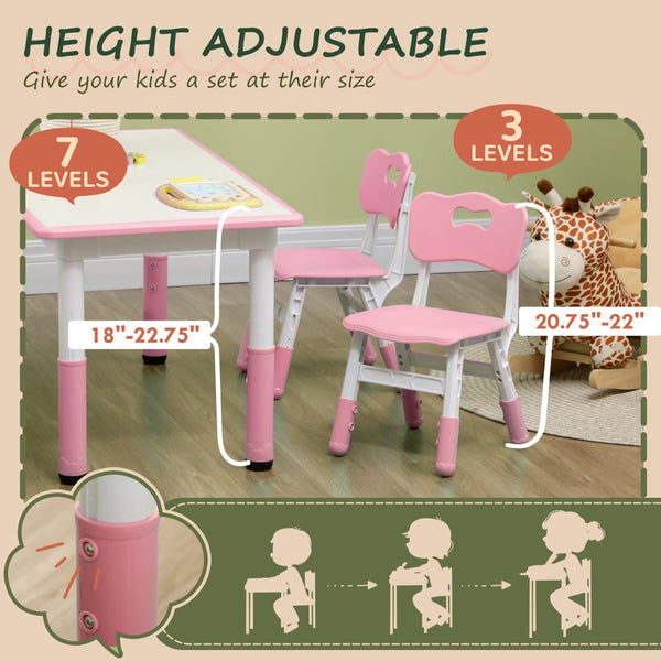 English Elm Qaba Kids Table And Chair Set - 5-Piece Adjustable Height Toddler Furniture For Play & Learning Fun W2225P229599-GIGA