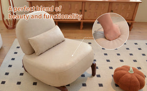 English Elm Cute Faux Leather Armless Accent Chair Solid Wood Legs Cushioned Seat Modern Cream W2105P440975