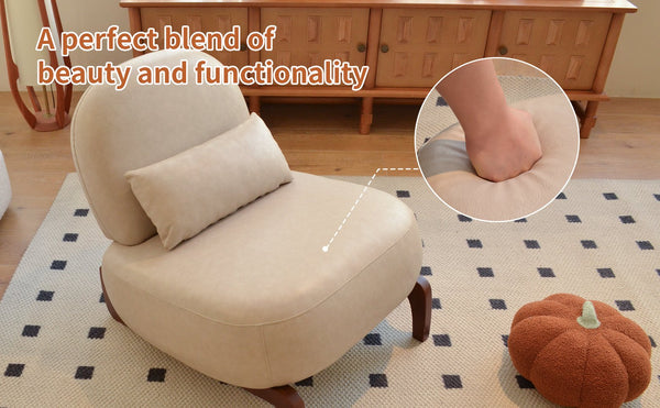 English Elm Cute Faux Leather Armless Accent Chair Solid Wood Legs Cushioned Seat Modern Cream W2105P440975