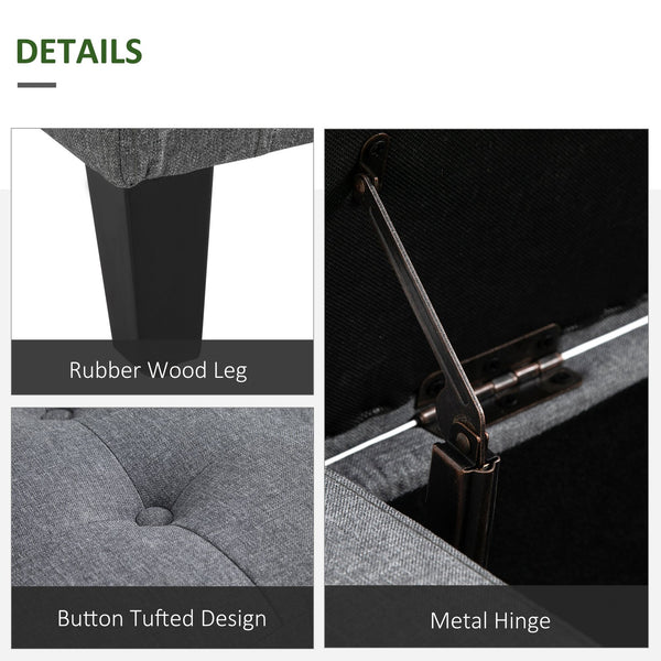 English Elm HOMCOM Linen Storage Ottoman Bench with Lift-Top and Button Tufting, Plush Seat, Durable Wood Frame Gray W2225P217748