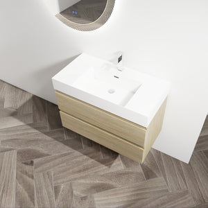 English Elm 36" Wall-Mounted Bathroom Vanity With Resin Sink & Soft-Close Drawers For Modern Spaces W999S00198