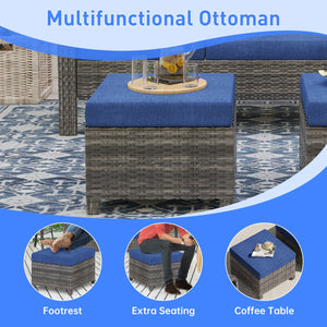 English Elm Tl Seven Piece Outdoor Pe Rattan Patio Set with Swivel Chairs Footstools and Side Table T5925S00006