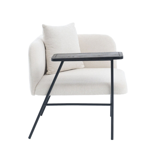 English Elm Leisure Linen Accent Chair with Built-in Side Table Pockets and Lumbar Pillow Modern Beige W395P453307