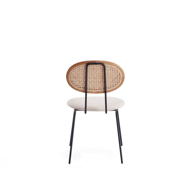 English Elm Jardin Cane Back Upholstered Dining Chair with Metal Legs, Woven Polycotton Seat, Fully Assembled Natural+Cream B365P398300