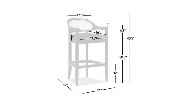 English Elm Jennifer Taylor Home - Americana Mid-Century Modern 30.5" Cane Back Bar Stool with Solid Oak Frame, Handmade Craftsmanship Beige B2719P296894