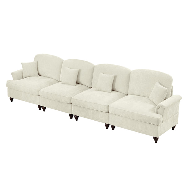 English Elm Elegant Four-Seater Chenille Sofa With Removable Ruffled Skirts, Flared Arms & Spindle Legs For Cozy Living Spaces W3041S00238