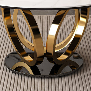 English Elm 53" Round Dining Table With 360° Lazy Susan - Stain & Heat Resistant Sintered Stone For Modern Spaces W2699S00032