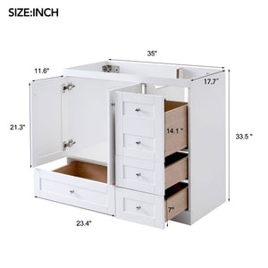English Elm [Cabinet] 36" Shaker Bathroom Vanity Cabinet with 4 Drawers & 2 Doors, MDF, Soft-Close Storage Solution White WF313813AAK