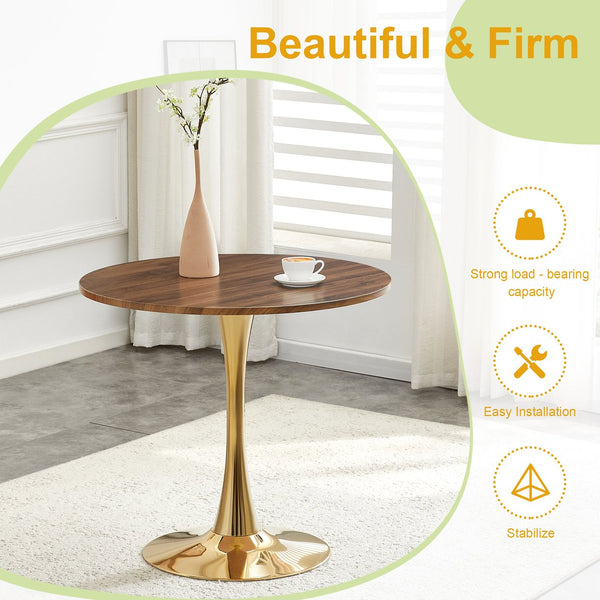 English Elm Round Faux Marble Tulip Pedestal Dining Table Mid Century Modern for Small Bistro Spaces Gold,Walnut W2920P402830