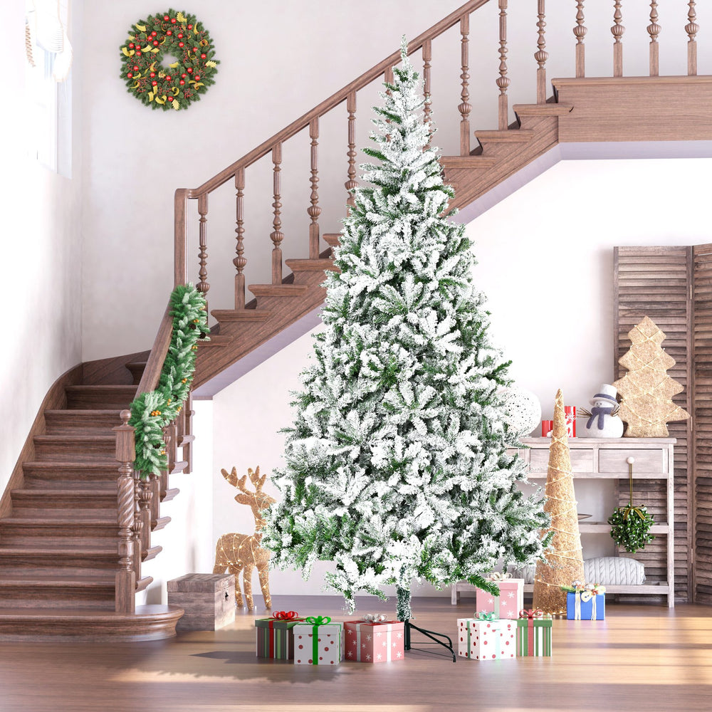 English Elm Homcom 9' Snow Flocked Pine Artificial Christmas Tree - Realistic, Easy Setup & Customizable Decor W2225P229663