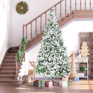 English Elm Homcom 9' Snow Flocked Pine Artificial Christmas Tree - Realistic, Easy Setup & Customizable Decor W2225P229663