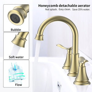 English Elm 2-Handle Widespread Bathroom Sink Faucet - Elegant Brushed Gold With 360° Swivel Spout & Durability T3177P277517