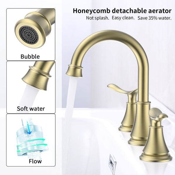 English Elm 2-Handle Widespread Bathroom Sink Faucet - Elegant Brushed Gold With 360° Swivel Spout & Durability T3177P277517