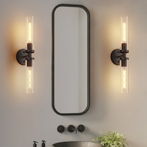 English Elm Wall Matte Modern Sconces Set of 2 for Bathroom Mirror & Hallway — Clear Glass LED Hardwired Surface Mount Black W1340P356898