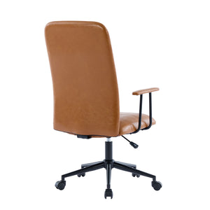 English Elm Antique Pu Leather High Back Office Chair with Swivel Gas Lift and Padded Armrests Antique Brown W3149S00005