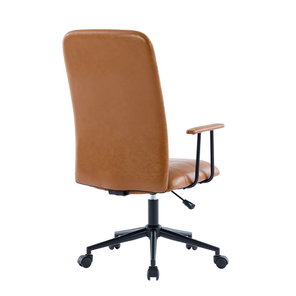 English Elm Antique Pu Leather High Back Office Chair with Swivel Gas Lift and Padded Armrests Antique Brown W3149S00005
