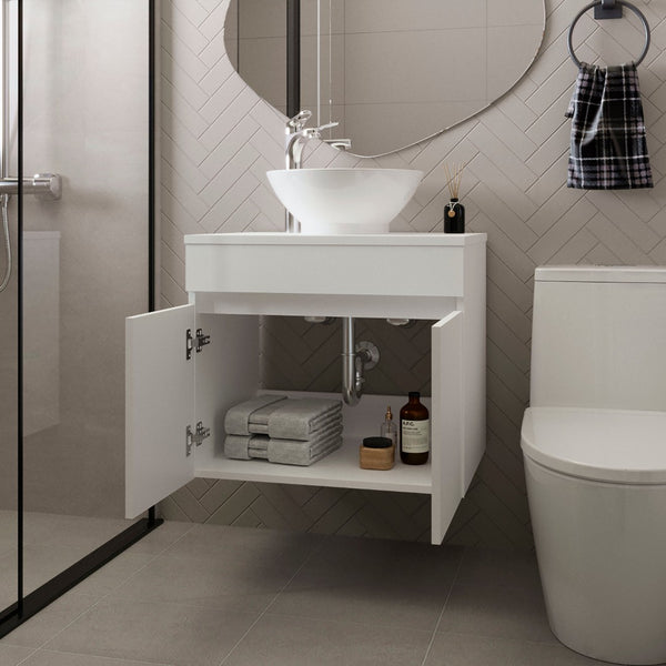 English Elm White Compact Bathroom Vanity With 2 Doors – Elegant Storage Solution For Small Spaces & Style B062P355533-GIGA