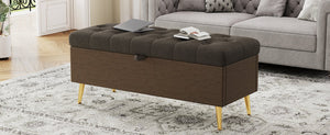 English Elm Modern Boucle Tufted Storage Ottoman Bench with Gold Legs for Bedroom or Entryway Coffee N719P305620D