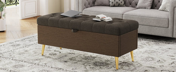 English Elm Modern Boucle Tufted Storage Ottoman Bench with Gold Legs for Bedroom or Entryway Coffee N719P305620D