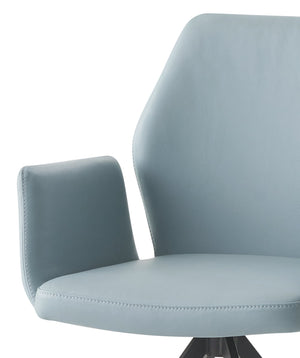 English Elm Segismunda Light Blue Leather Swivel Armchair with Black Metal Legs, Top-Grain Upholstery, 220lbs Capacity B2726P348936