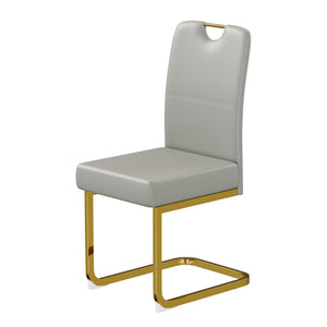 English Elm Modern Cantilever Gold Frame Pu Leather Dining Chairs Glam Set of Four Gray W3875P372988