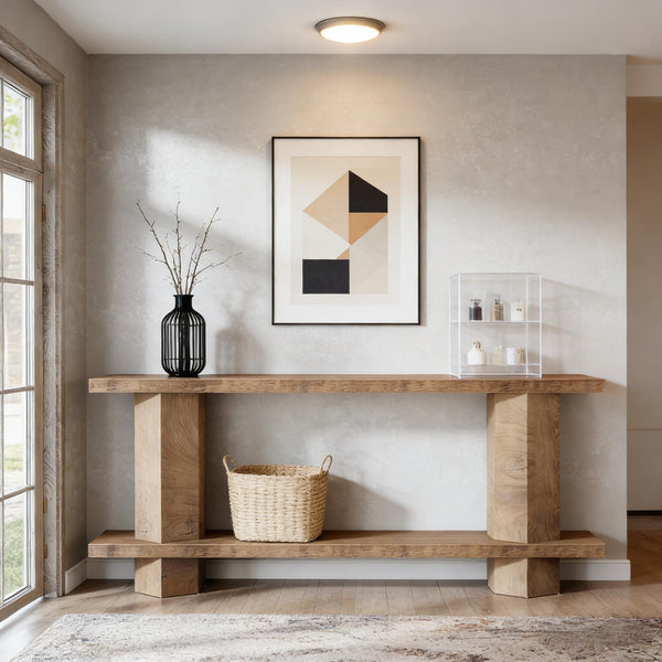 English Elm Hall Console Table Industrial Rustic Two Tier Wood Tone Metal Frame Entryway Sofa T3971P452679