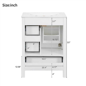 English Elm Modern 24 Inch Bathroom Vanity Solid Wood Cabinet with Ceramic Sink and Soft Close Storage White N729P292859K