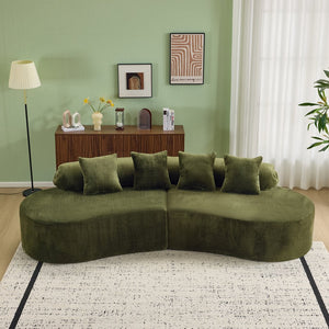 English Elm Modern curved modular sofa with dark plush upholstery, ergonomic design, versatile multi-seat lounge solution for contemporary living rooms Green W3612S00009