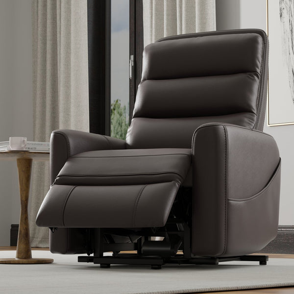 English Elm Faux Power Lift Chair with Premium Faux Leather, USB Charging, Side Pockets & Quiet Motor Recline Dark Brown B339P409526
