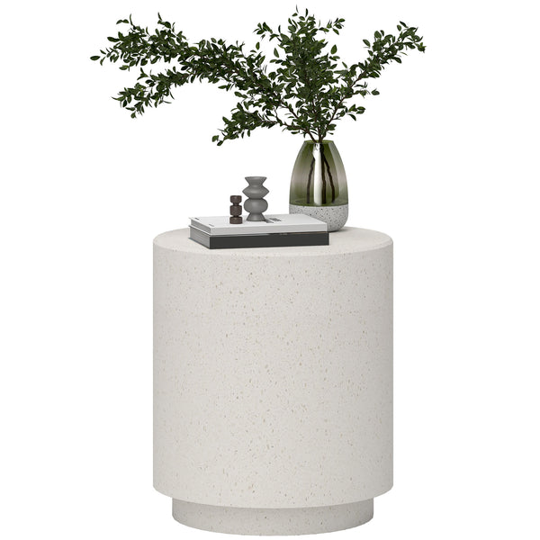 English Elm HOMCOM Terrazzo-Style Round Side Table Cream White, Water-Resistant Accent Table 19" H, 198 lb Capacity W2225P249996