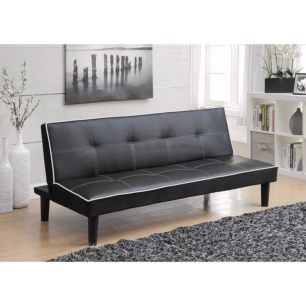 English Elm Cranston Black Armless Sofa Bed with Contrast Piping, Tufted Faux Leather, Space-Saving Modern Guest Seating B062P357831