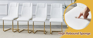 English Elm Table and Chair Set 8 Seater Tempered Glass Top with Pu Leather Dining Room Furniture Gold,Transparent,White W1151S04565