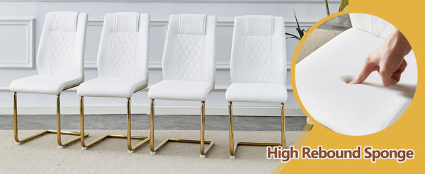 English Elm Table and Chair Set 8 Seater Tempered Glass Top with Pu Leather Dining Room Furniture Gold,Transparent,White W1151S04565