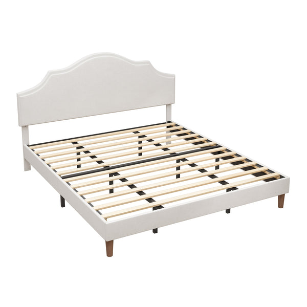 English Elm King Upholstered Platform Bed King Size Linen Fabric Padded Frame, Adjustable Headboard 32.9–37" White W1716P371759