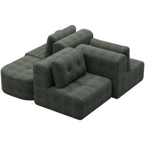 English Elm Modular Sectional Sofa with Chaise Full Foam Build Woven Fabric for Living Room Blackish Green W2379S00006