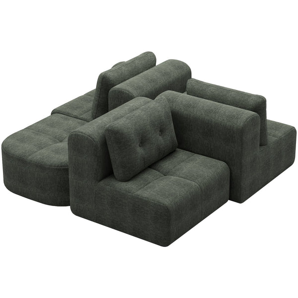 English Elm Modular Sectional Sofa with Chaise Full Foam Build Woven Fabric for Living Room Blackish Green W2379S00006