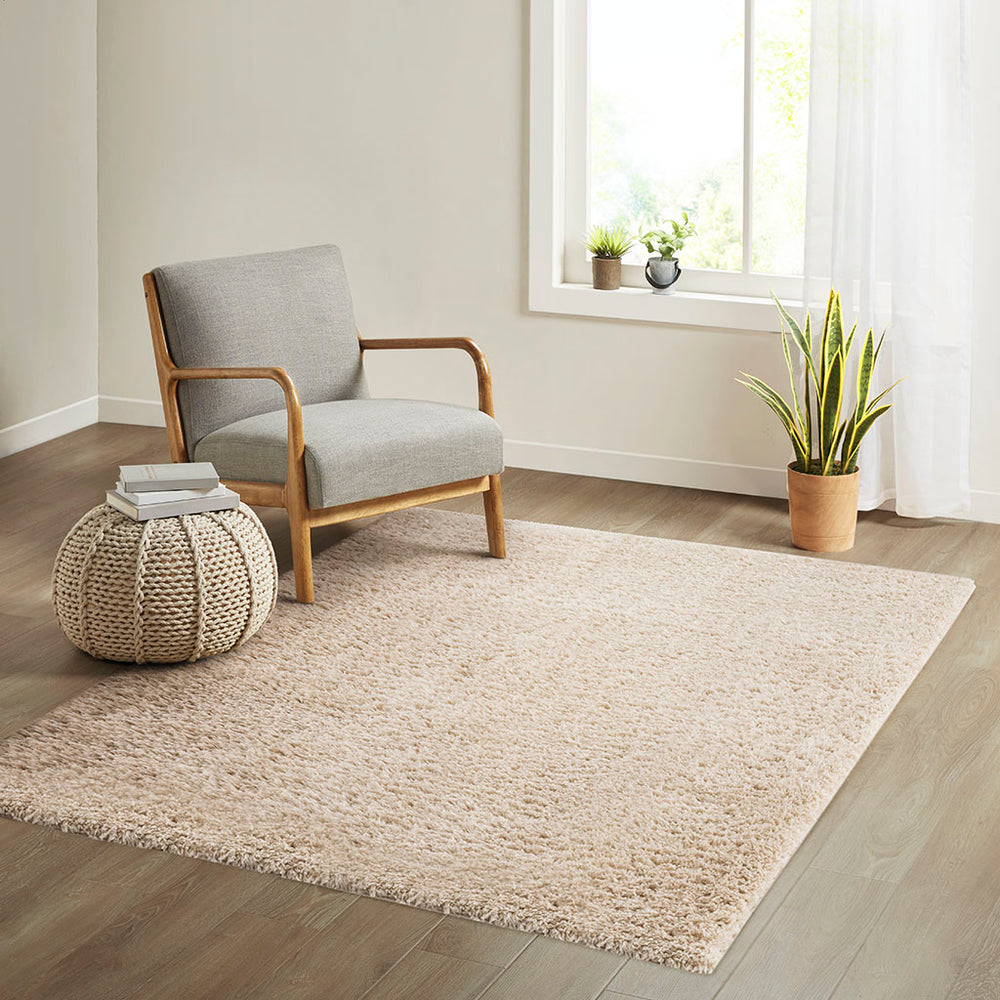 JLA Home Madison Park - Super Polyester Shag Area Rug with Luxurious High-Pile Comfort, Durable Polyester, Non-Slip Backing Cream MP35-7570