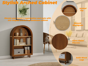 English Elm Arched Three Tier Bookshelf White Frame Woodgrain Shelves Modern Storage for Any Room W2557P428369