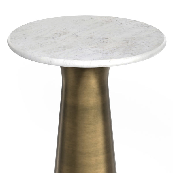 English Elm Nicollette Antique Brass Side Table with White Marble Top, Handcrafted Iron Base, 30"L x 16"W Accent Piece B136P262282