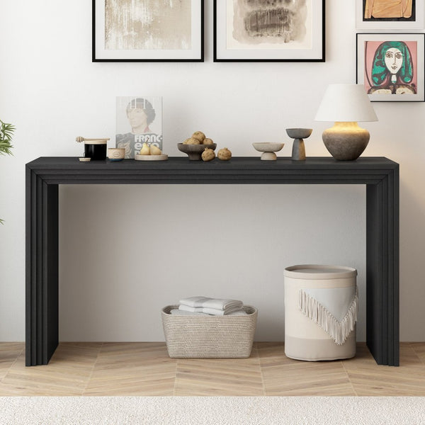 English Elm U_Style Modern Console Table - Sleek Paulownia Wood Veneer For Entryway, Living Room, Or Hallway Decor N711P205930B-GIGA