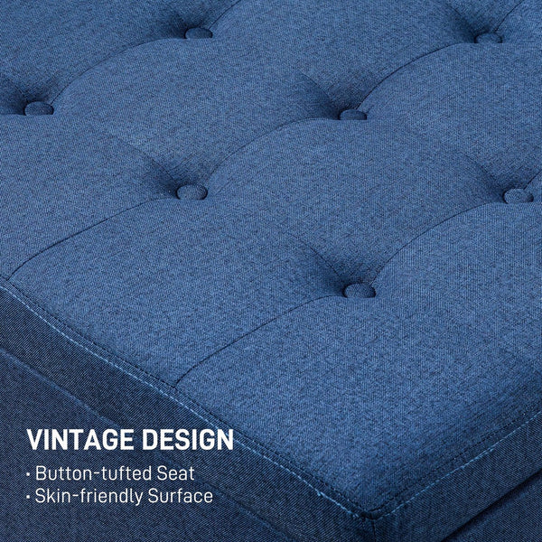 English Elm HOMCOM Tufted Fabric Storage Ottoman with Flip-Top Lid, Eucalyptus Frame, Soft Cushioned Seat, 28" Blue W2225P217743