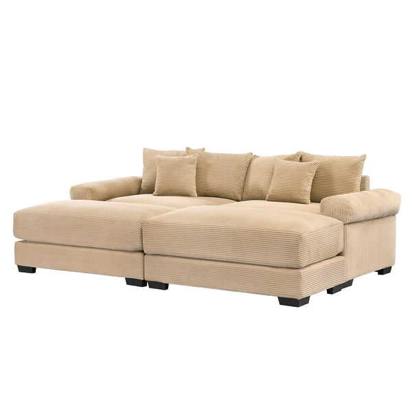 English Elm 92" Oversized Modular Sectional Couch In Soft Camel Corduroy, Deep Seats & Ergonomic Design For Comfort W714S01307