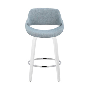 English Elm Fixed-height Swivel Counterstools with Blue Patterned Upholstery White Legs Set of 2 B202S01820