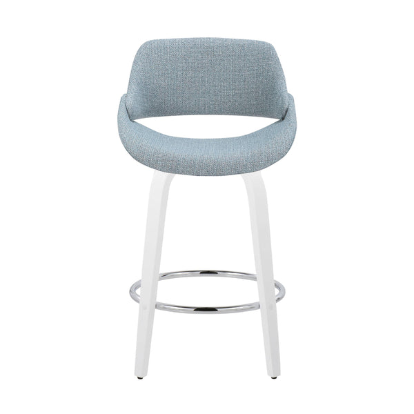 English Elm Fixed-height Swivel Counterstools with Blue Patterned Upholstery White Legs Set of 2 B202S01820