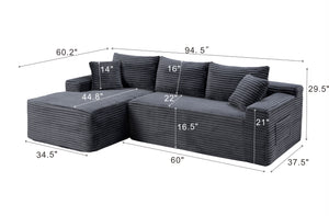 English Elm 94.5" Jumbo Corduroy Cloud Sectional Deep Seat L-shape Sofa for Living Room Lounging W5515P479903